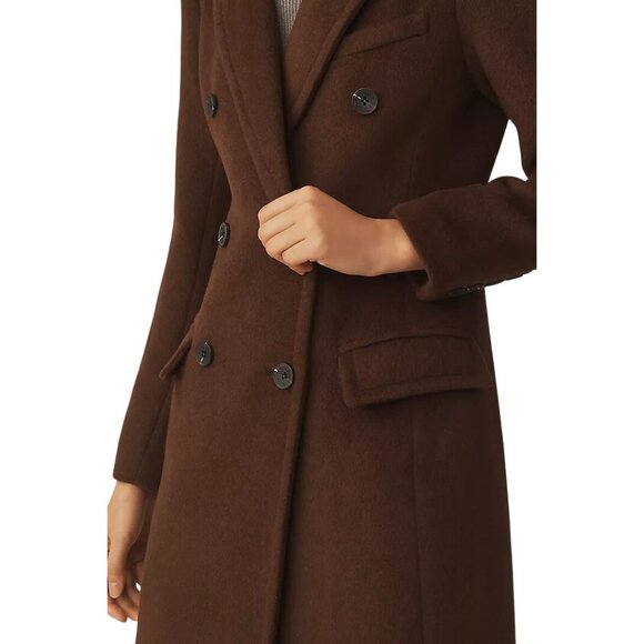 NWT L Avec Les Filles Womens Brown Double-Breasted Long Wool Blend Coat - Picture 5 of 16